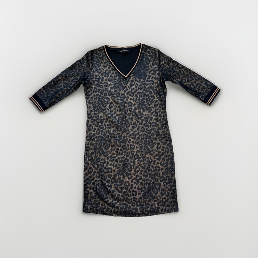 Y2K Tramontana Leopard Print VNeck T-Shirt Dress Stretch Suedeike S Rockability